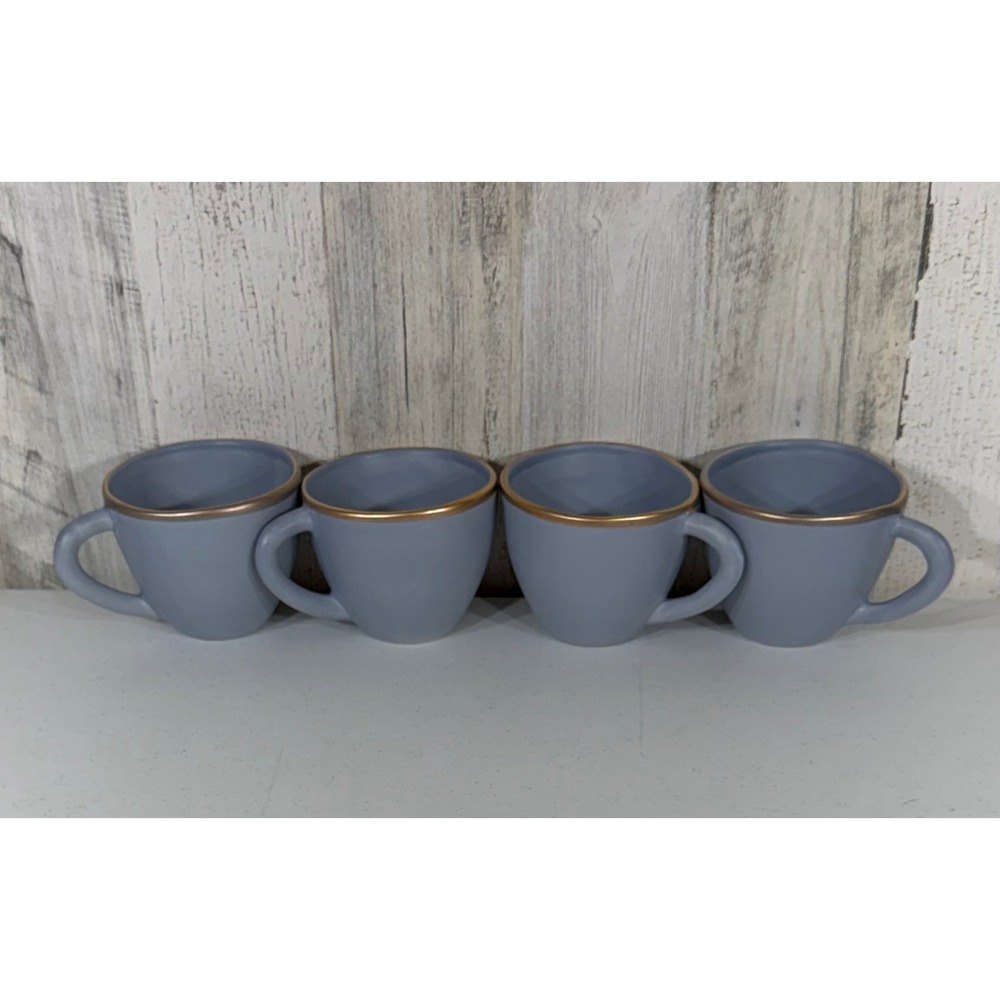 Crate & Barrel Addison Grey Coffee Mugs Gray Gold Rim Portugal Set of 4